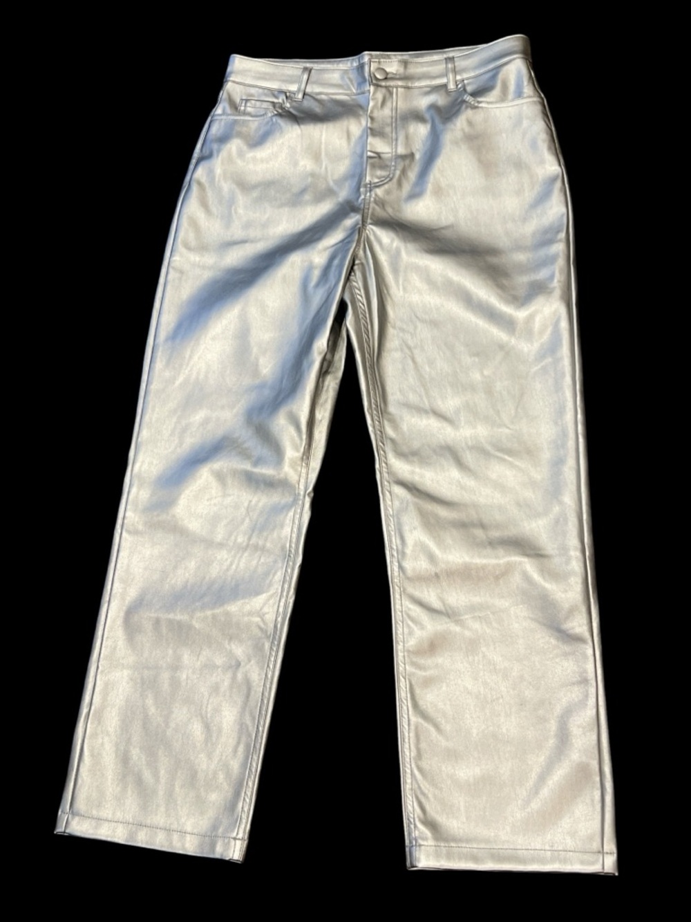 Haute Monde Metallic Silver Straight-Leg Pants Size Large Soft Lined Concert